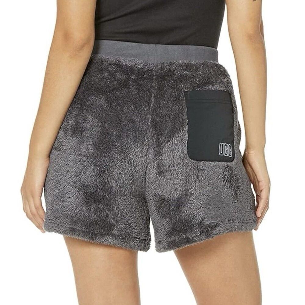 UGG Sherpa Fleece Shorts Womens Small Gray Cozy Lounge Pocket Soft Plush
